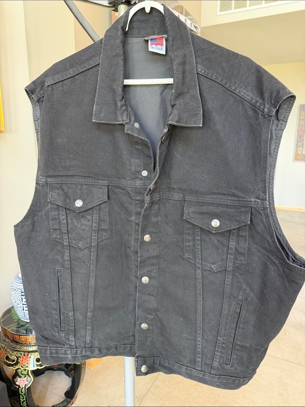 Vintage TYCA Men's Black Denim Tactical Vest Made in USA size 2XL